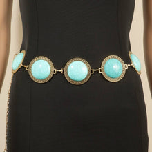 Load image into Gallery viewer, Large Western Concho Round Turquoise Stone Chain Belt - $25.99