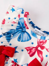 Load image into Gallery viewer, 4th of july Bow Print Girls Romper - $25.99