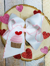 Load image into Gallery viewer, Cupcake Embroidered Moonstitch Hair Bow - $9.00