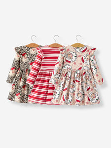 Christmas Santa Character Stripe Print Dress Set (3 Pieces)