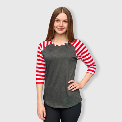 Candy Cane Charcoal Red Stripes Top with Transfer $26.99
