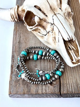 Load image into Gallery viewer, 3 Layer Navajo Pearl &amp; Stone Stackable Stretch Bracelet