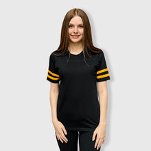 Load image into Gallery viewer, 2 Stripes Jersey T-Shirt - Black and Gold