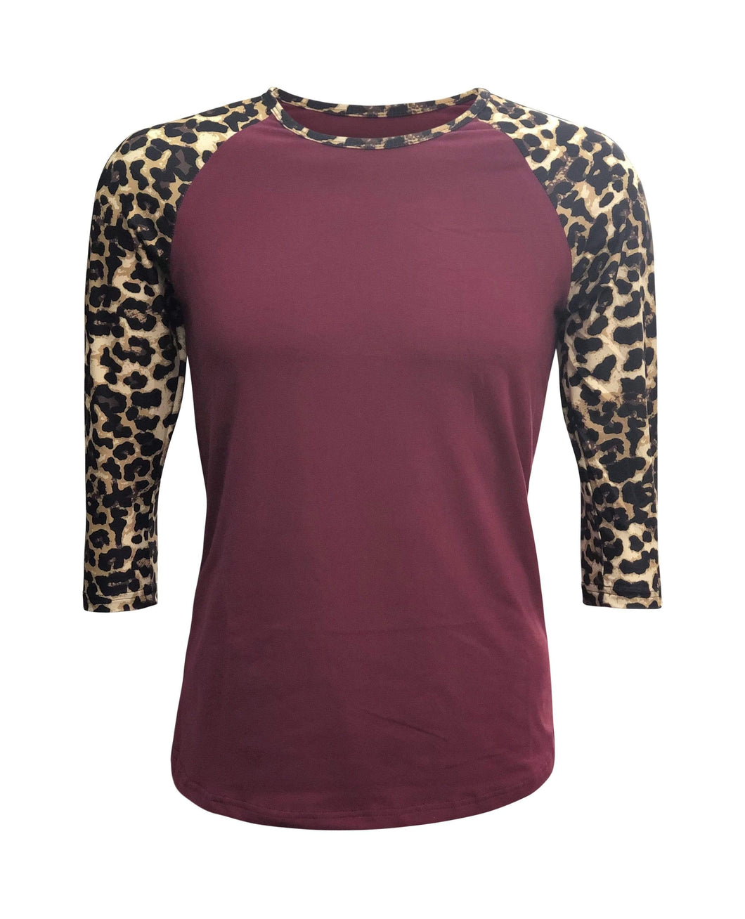Cheetah Print Burgundy Raglan with Transfer $26.99