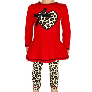 Girls Red Heart Tunic Leopard Leggings Outfit Clothing: 2-3T