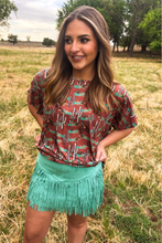 Load image into Gallery viewer, FORT WORTH FRINGE SKIRT TURQUOISE - $45.90