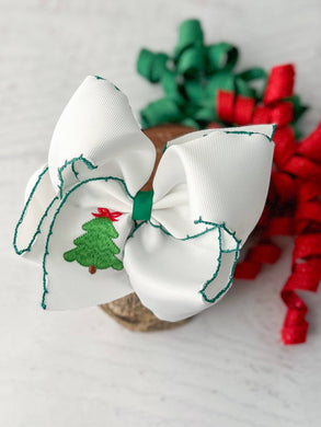 Christmas Tree Embroidered Moonstitch Hair Bow $8.00