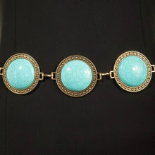 Load image into Gallery viewer, Large Western Concho Round Turquoise Stone Chain Belt - $25.99
