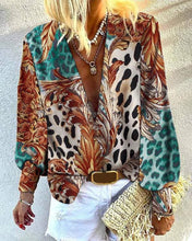 Load image into Gallery viewer, Floral print deepv lantern sleeve shirt