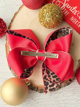 Load image into Gallery viewer, Double Layer Santa Animal Print Hair Bow $10.00