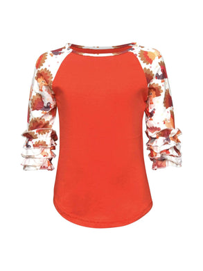Turkey Thanksgiving Orange Ruffle Top $16.99
