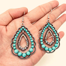 Load image into Gallery viewer, Rhinestone Turquoise Double-layer Drop Dangle Earrings - WJ
