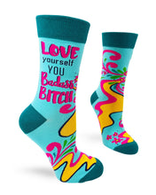 Load image into Gallery viewer, Love Yourself You Badass Bitch Ladies&#39; Novelty Crew Socks