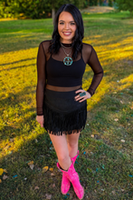 Load image into Gallery viewer, FORT WORTH FRINGE SKIRT BLACK - $45.90