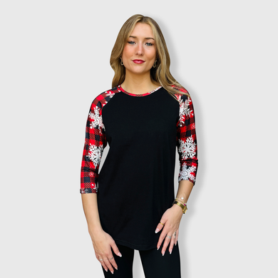 Buffalo Black Red Plaid Snowflakes Top - $26.99