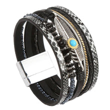 Load image into Gallery viewer, Metal Feather Charm Gravel Woven Leather Bracelet - BJ/LB