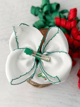 Load image into Gallery viewer, Christmas Tree Embroidered Moonstitch Hair Bow $8.00