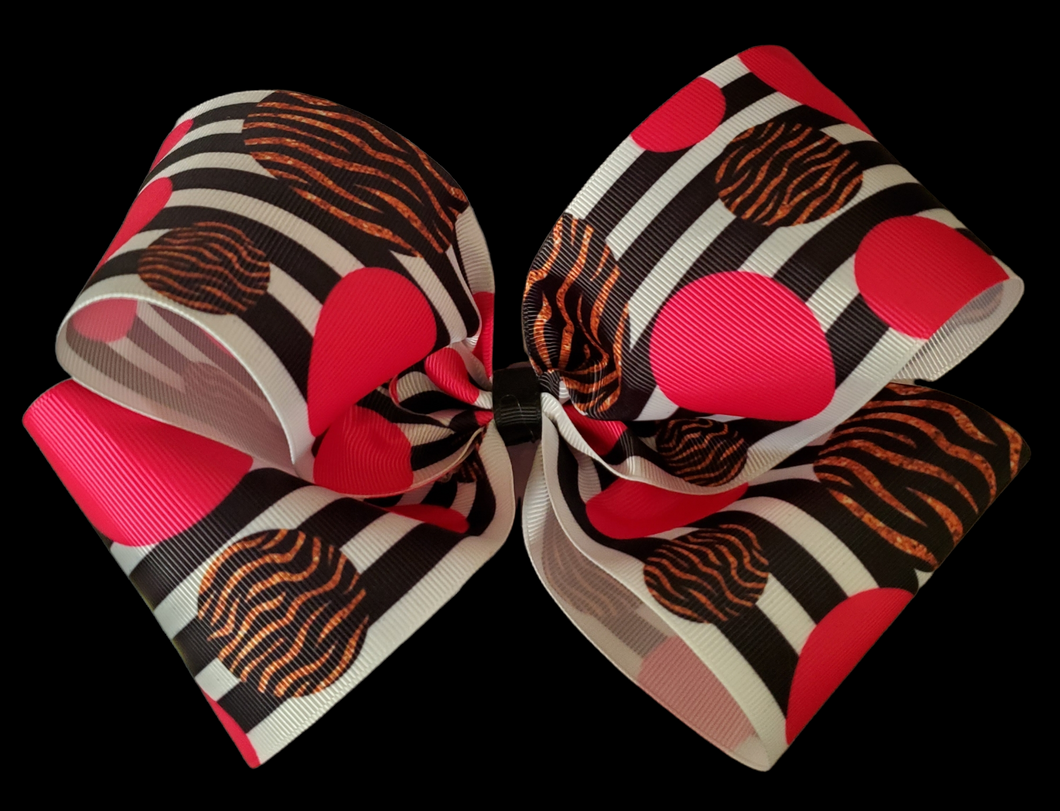Hot pink circles- leopard print- Hair bow